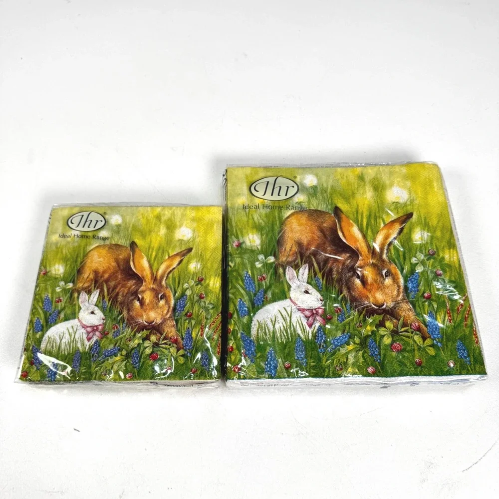IHR Bunny Friends Green Easter Napkins 20Ct Cocktail 20Ct Lunch Rabbit Chic Eggs